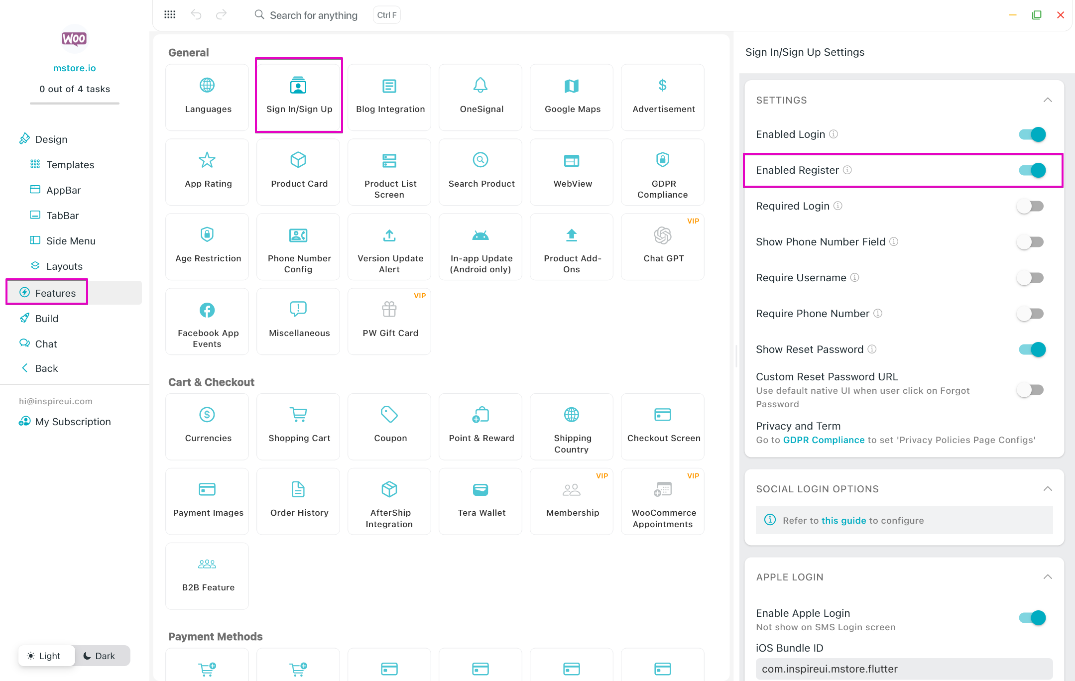 Enable/Disable Registration