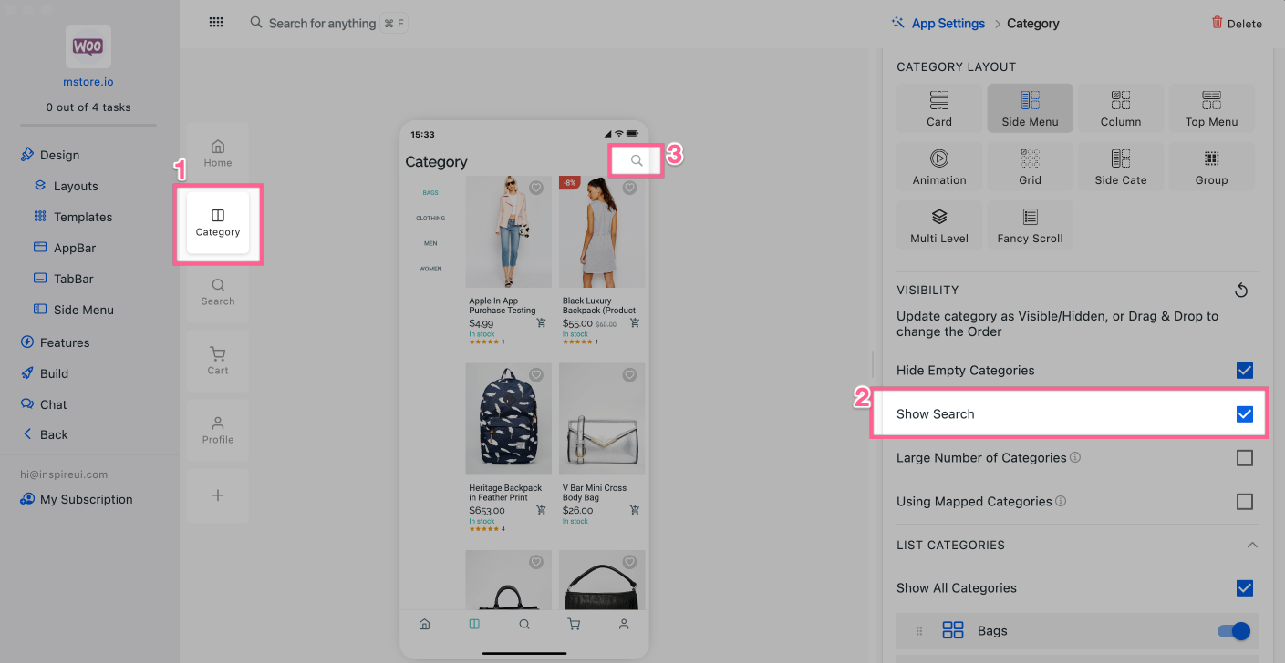 Search Icon on Category Screen