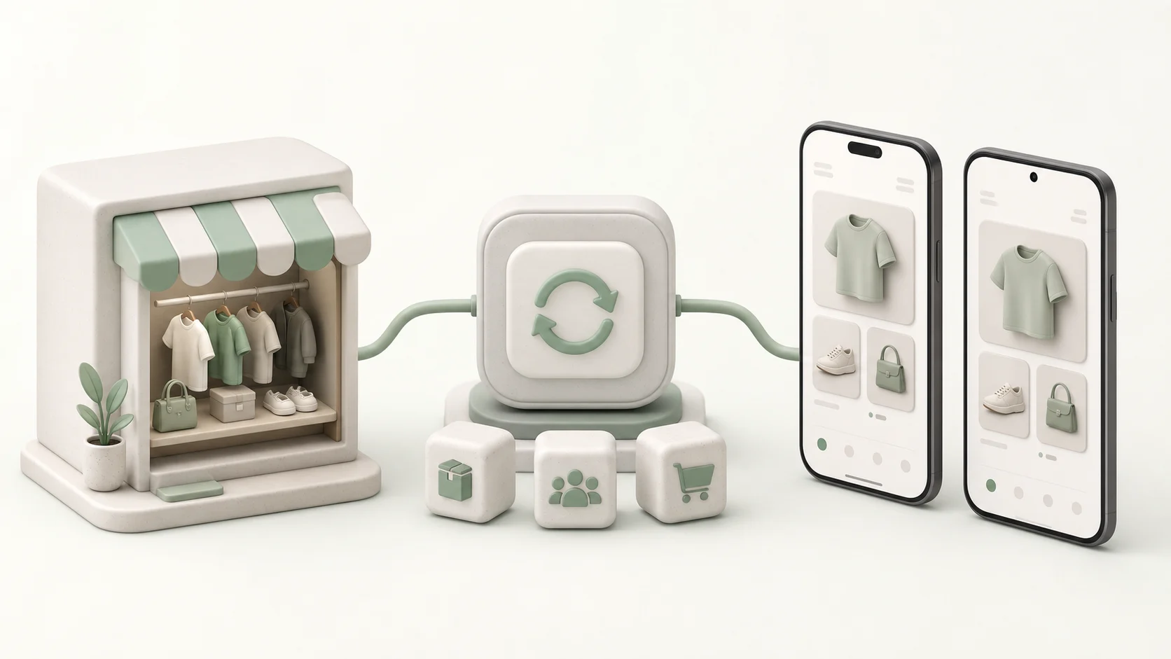 A Shopify storefront synchronizing products, customers, and orders with two mobile apps
