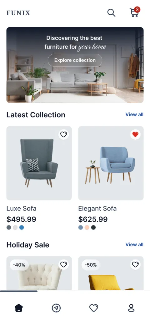 Cozy Interior mobile app template created with FluxBuilder