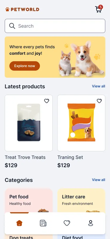Happy Paws mobile app template created with FluxBuilder