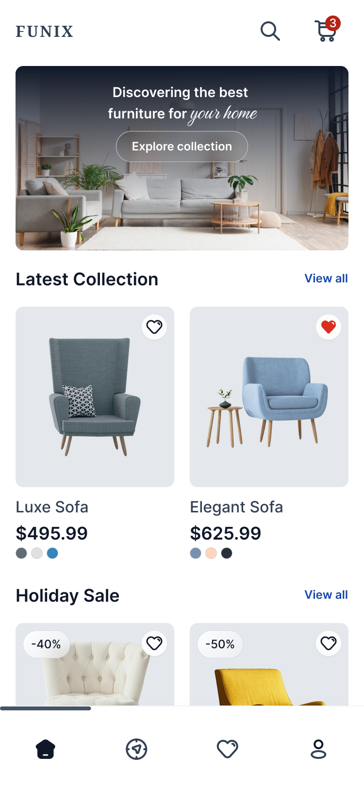 Cozy Interior mobile app template created with FluxBuilder