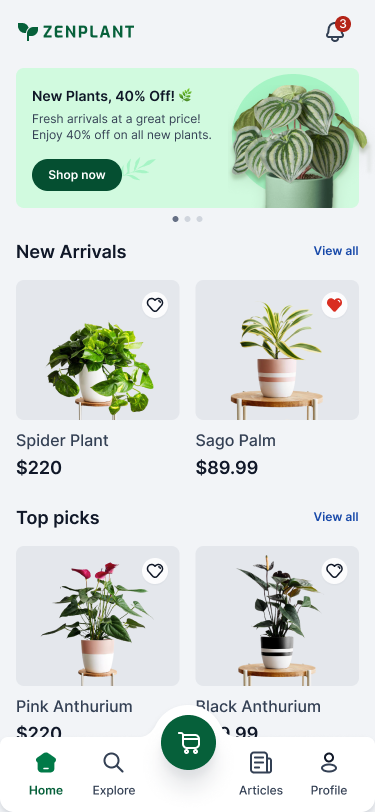Green Corner mobile app template created with FluxBuilder